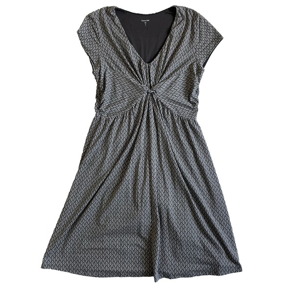 Garnet Hill Women's Tie Waist Cap Sleeve V-Neck Brown Geometric Dress, Small 06 - Picture 1 of 9